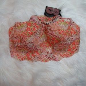 PINK Strapless Orange Print Lace Bralette